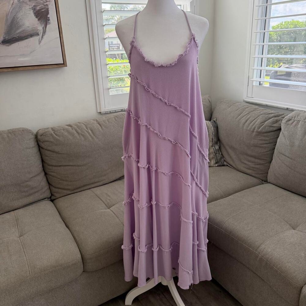 Easel Lavender Tiered Ruffle Maxi Sundress Boho Large